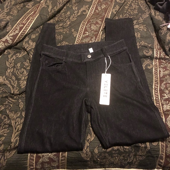 NWT YELETE Black Wash 5 Pocket Knit Stretch Jeans Sz L/XL 10 12 14 - Picture 2 of 5